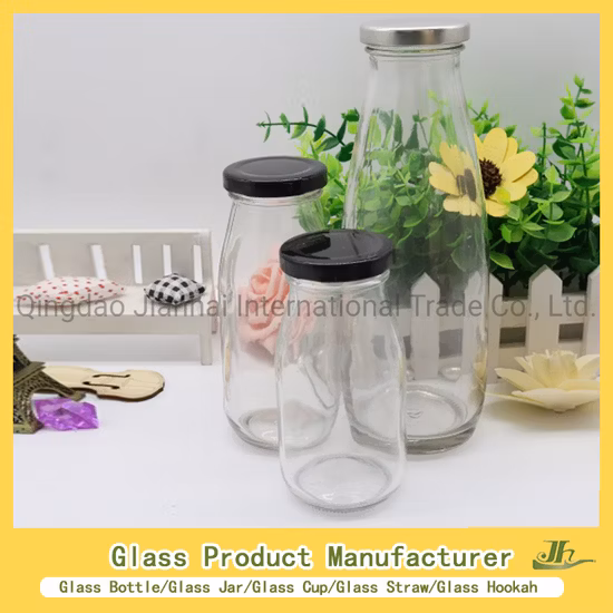 Cold Pressed Juice 250ml 300ml 500ml 16oz Clear French Square Milk Beverage Glass Bottles with Plastic Screw Cap