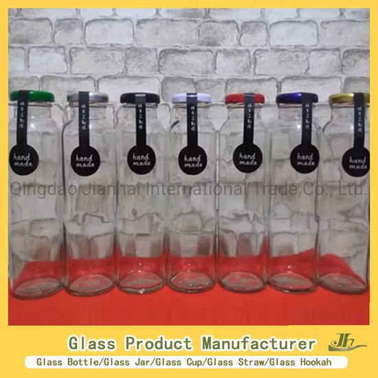 Cold Pressed Juice 250ml 300ml 500ml 16oz Clear French Square Milk Beverage Glass Bottles with Plastic Screw Cap