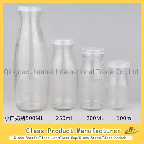 Cold Pressed Juice 250ml 300ml 500ml 16oz Clear French Square Milk Beverage Glass Bottles with Plastic Screw Cap