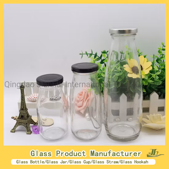 Jus pressé à froid 250 ml 300 ml 500 ml 16 oz bouteilles en verre carrées françaises claires pour boissons au lait avec bouchon à vis en plastique