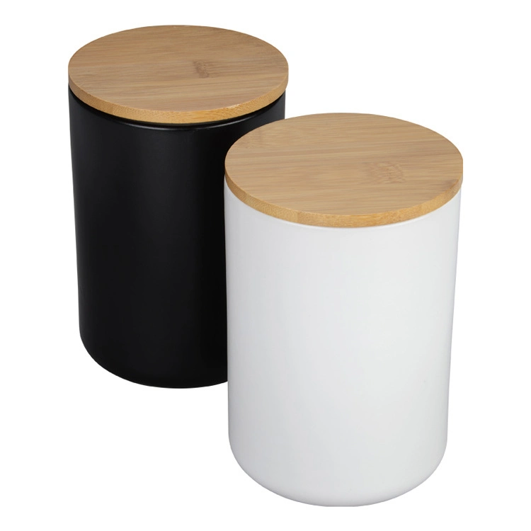 Customized Printing Ceramic Candle Jar/Holder Canister with Bamboo/Ceramic Lid