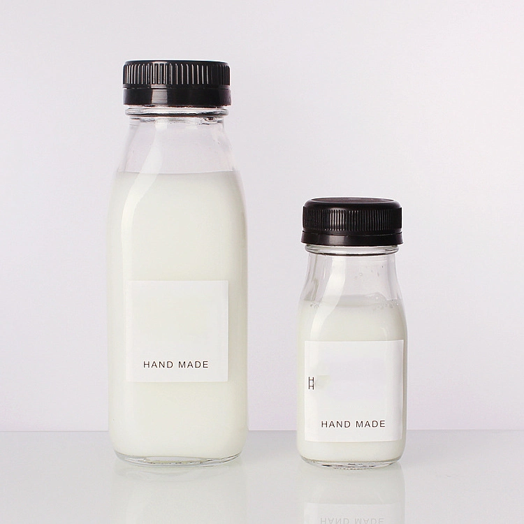 10oz 12oz 16oz 32oz French Square Glass Milk Bottle Juice Beverage Bottle with Plastic Tamperproof Cap/Lid 330ml