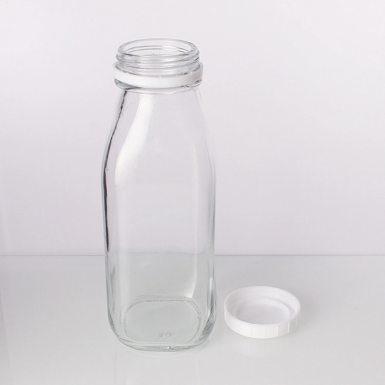 10oz 12oz 16oz 32oz French Square Glass Milk Bottle Juice Beverage Bottle with Plastic Tamperproof Cap/Lid 330ml