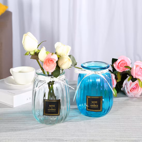 Vase en verre à large bouche Grace Stripe, vente en gros, différentes tailles, couleur, pour décoration de mariage