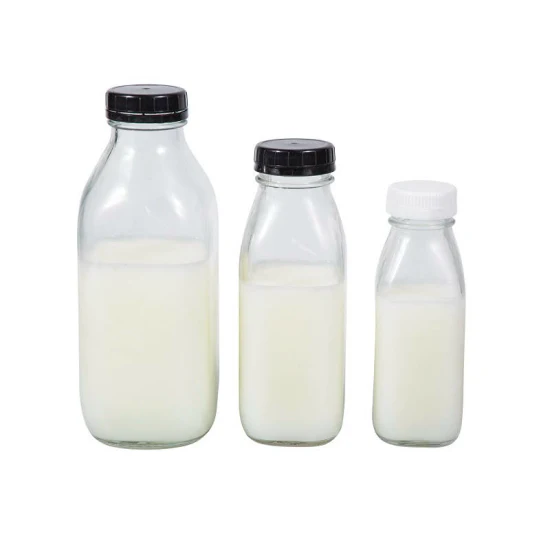 Bouteille de lait carrée française en verre, 10oz, 12oz, 16oz, 32oz, bouteille de jus de fruit, avec bouchon/couvercle inviolable en plastique, 330ml