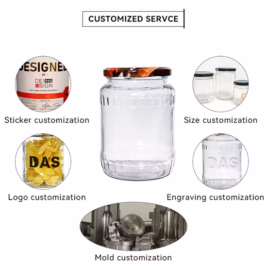 Pot en verre recyclé de stockage de nourriture de miel de cornichon de mise en conserve de la bouche large 16oz 22oz avec des couvercles en métal