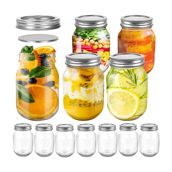 Bocaux Mason en verre à bouche régulière transparents personnalisés 32 oz avec couvercle pots de stockage de 1000 ml 1 l pour la mise en conserve de cornichons au miel d'arachide